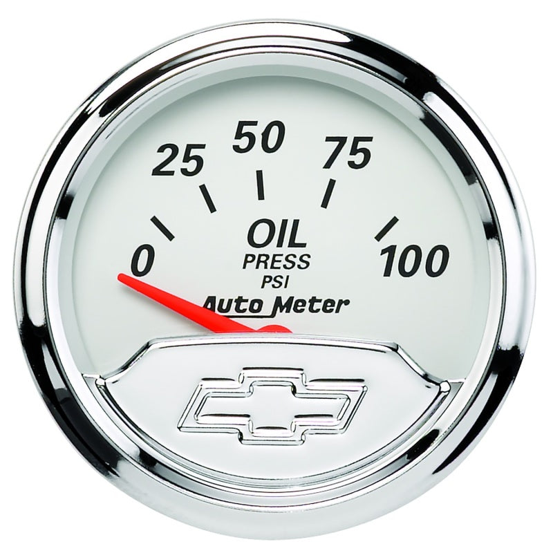 Autometer Chevy Vintage Bowtie 2-1/16in 0-100PSI Electronic Oil Pressure Gauge Gauges AutoMeter