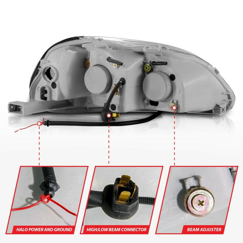 ANZO 1996-1998 Honda Civic Projector Headlights w/ Halo Black Headlights ANZO