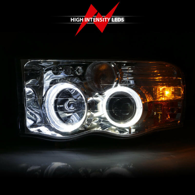 ANZO 2002-2005 Dodge Ram 1500 Projector Headlights w/ Halo Chrome Clear Amber Headlights ANZO