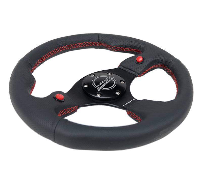 NRG Reinforced Steering Wheel (320mm) Blk Leather w/Dual Buttons Steering Wheels NRG