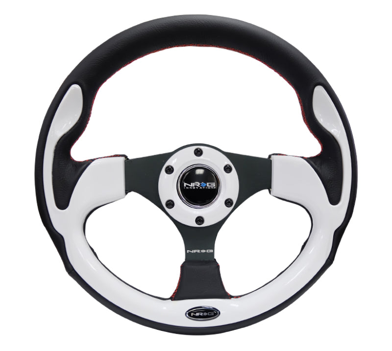 NRG Reinforced Steering Wheel (320mm) Blk w/White Trim & 4mm 3-Spoke Steering Wheels NRG
