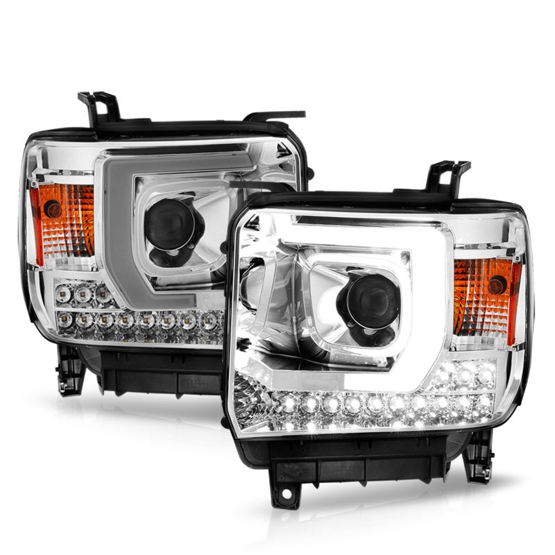 ANZO 14-15 GMC Sierra 1500/2500HD/3500HD Plank Style Projector Headlight - Chrome Housing Headlights ANZO