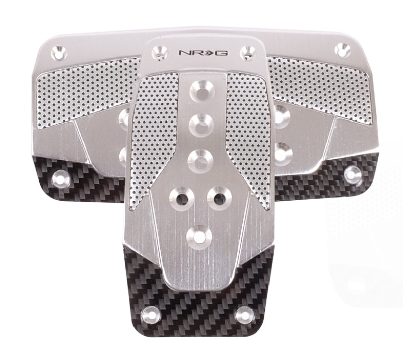 NRG Aluminum Sport Pedal A/T - Silver w/Black Carbon Pedal Covers NRG