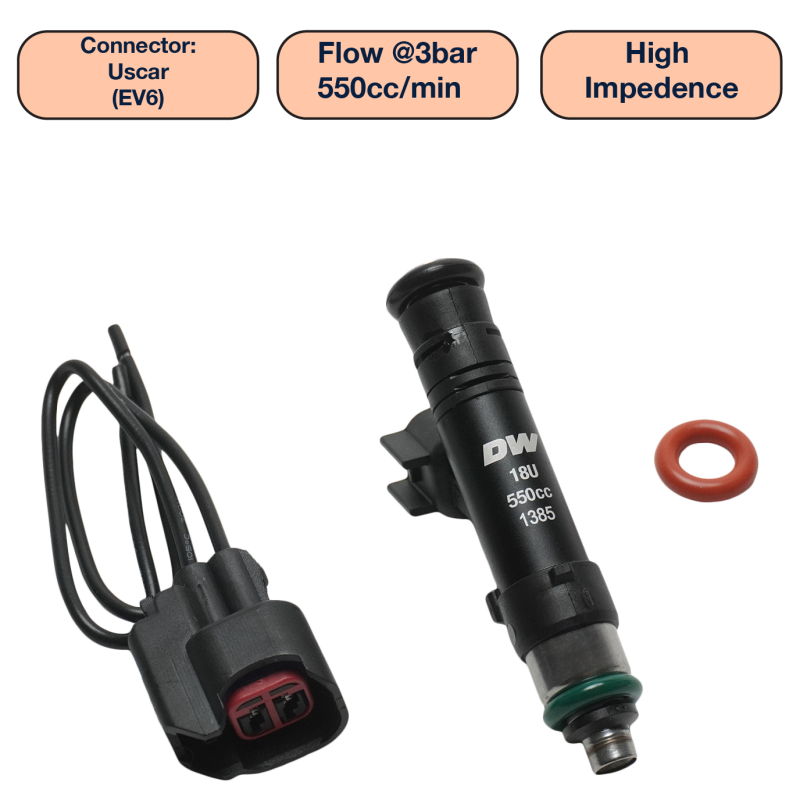 DeatschWerks Universal 550cc Single Fuel Injector / 60mm Length / 14mm O-Ring Seals Fuel Injectors - Single DeatschWerks