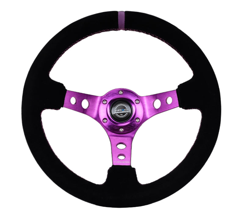NRG Reinforced Steering Wheel (350mm / 3in. Deep) Black Suede w/Purple Center & Purple Stitching Steering Wheels NRG