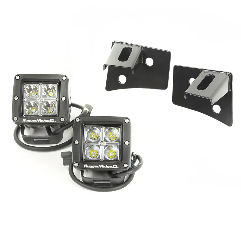 Rugged Ridge 07-18 Jeep Wrangler JK Square Windshield LED Light Kit w/ Brackets Light Bars & Cubes Rugged Ridge