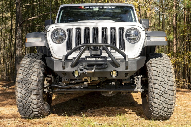 Rugged Ridge HD Bumper Stubby Front 07-18 Jeep Wrangler JK 18-20 Jeep Wrangler JL 2020 JT Bumpers - Steel Rugged Ridge
