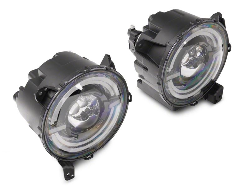Raxiom 18-23 Jeep Wrangler JL Axial Series 9-In LED Angel Eye Headlights- Blk Housing (Clear Lens) Headlights Raxiom