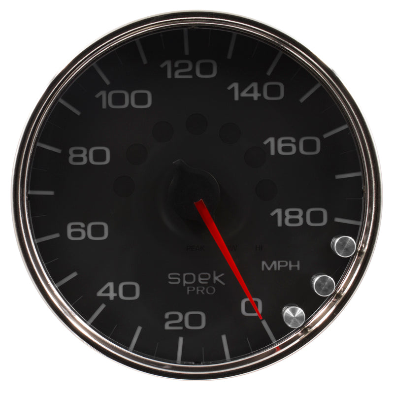 Autometer Spek-Pro Gauge Speedometer 5in 180 Mph Elec. Programmable Black/Chrome Gauges AutoMeter