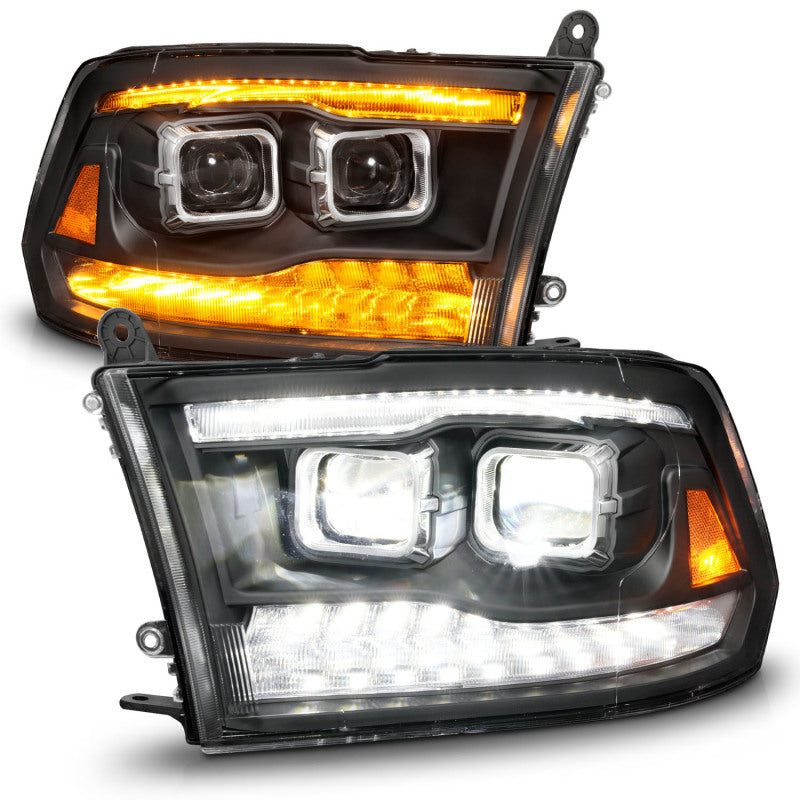 ANZO 09-18 Dodge Ram 1500/2500/3500 Full LED Proj Headlights w/Switchback Light Bar - Black Headlights ANZO