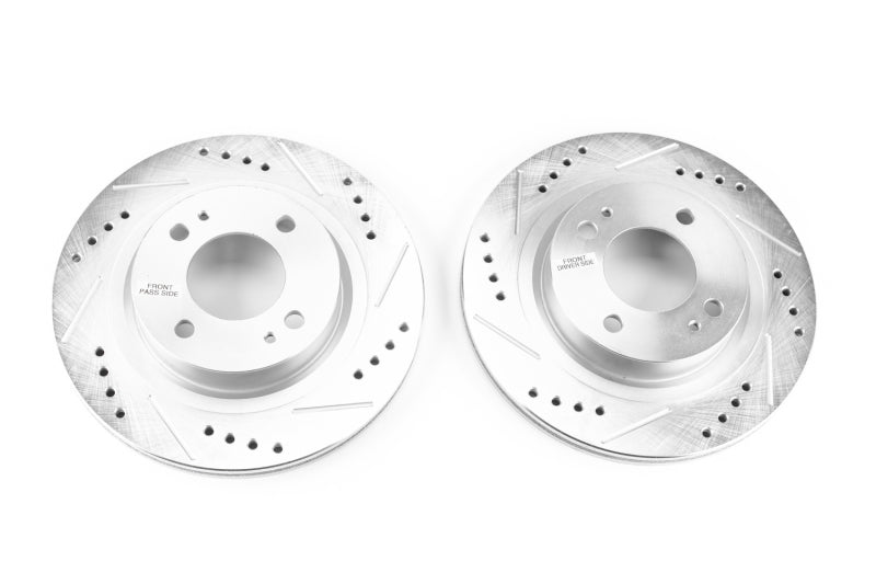 Power Stop 17-18 Mitsubishi Mirage Front Evolution Drilled & Slotted Rotors - Pair Brake Rotors - Slot & Drilled PowerStop