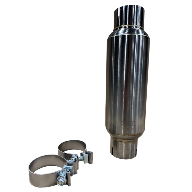 Kooks 3in Round Clamp In Muffler 10in Long Body Polished Stainless Steel Muffler Kooks Headers