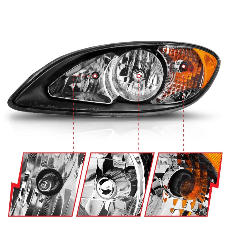 ANZO 2008-2016 International Prostar Crystal Headlights Black Housing (OE Replacement) Headlights ANZO