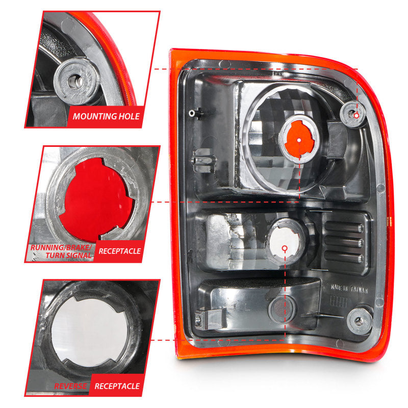 ANZO 2001-2011 Ford Ranger Taillights w/ Red/Clear Lens (OE Replacement) Pair Tail Lights ANZO