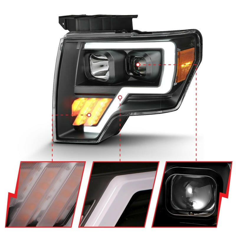 ANZO 2009-2014 Ford F-150 Projector Light Bar G4 H.L. Black Amber Headlights ANZO