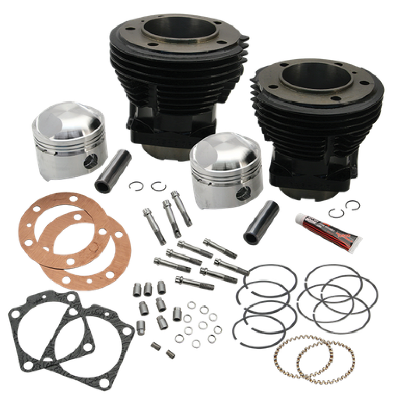 S&S Cycle 66-84 BT 3-31/32in Stroke 3-7/16in Bore 8.0 To 1 Compression Cylinder Kit - Gloss Black Piston Sets - Powersports S&S Cycle