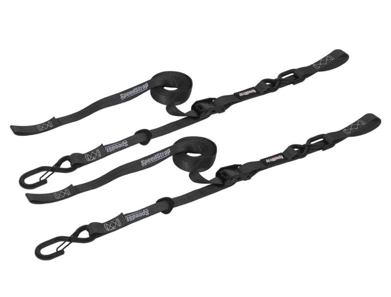 SpeedStrap 1In x 10Ft Cam-Lock Tie Down with Snap S-Hooks and Soft-Tie (2 Pack) - Black Cargo Tie-Downs SpeedStrap