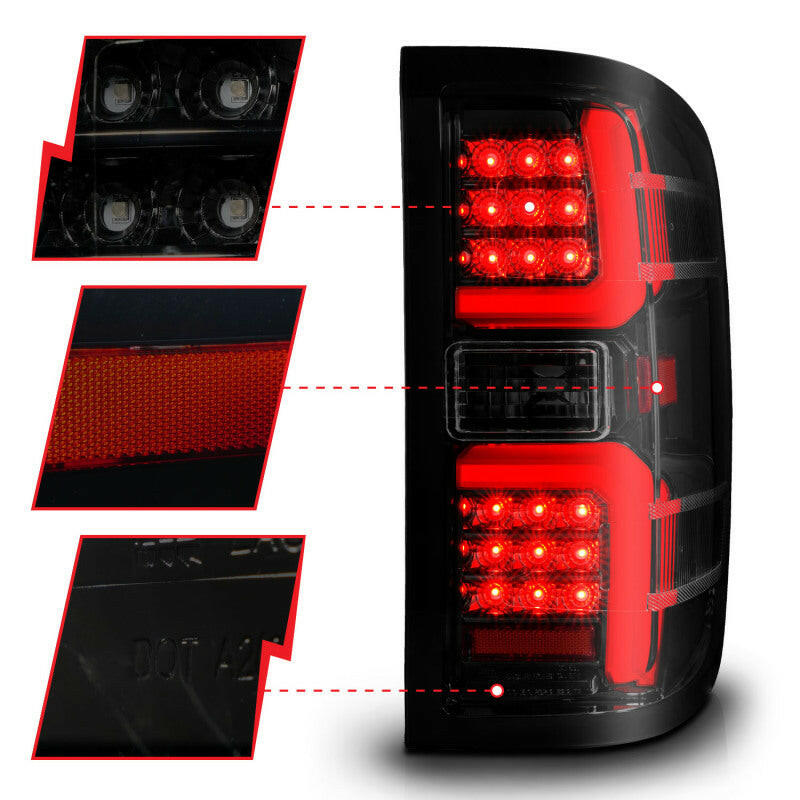 ANZO 15-19 Chevrolet Silverado 2500 HD/3500 HD LED Taillight w/ Sequential Black Housing/Smoke Lens Tail Lights ANZO