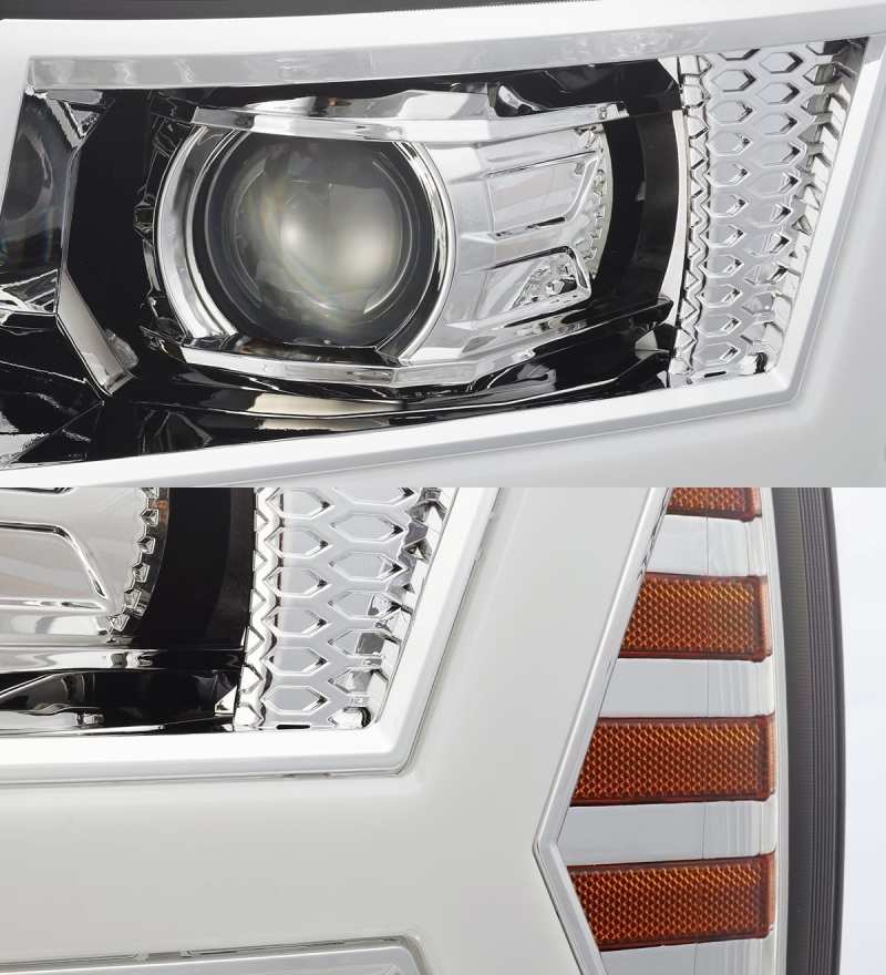 AlphaRex 07-13 Chevy 1500 LUXX LED Proj Headlights Plank Design Chrome w/ Activ Light/Seq Signal/DRL Headlights AlphaRex