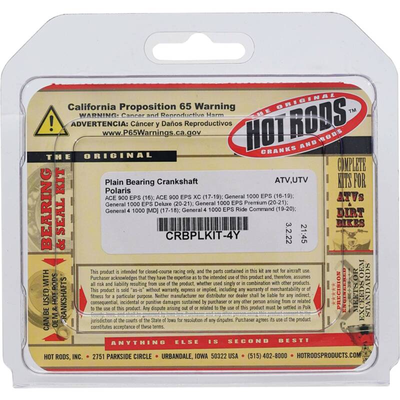 Hot Rods 11-13 Polaris RZR 900 XP 900cc Plain Bearing Crankshaft Crankshafts Hot Rods