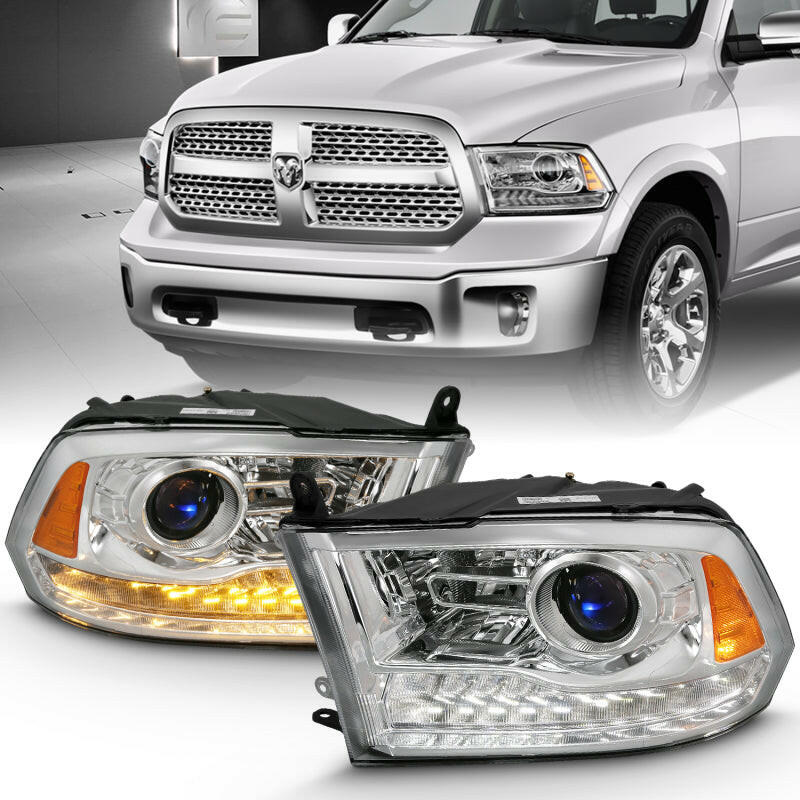 ANZO 2009-2018 Dodge Ram 1500 Projector Plank Style Switchback H.L Halo Chrome Amber (OE Style) Headlights ANZO
