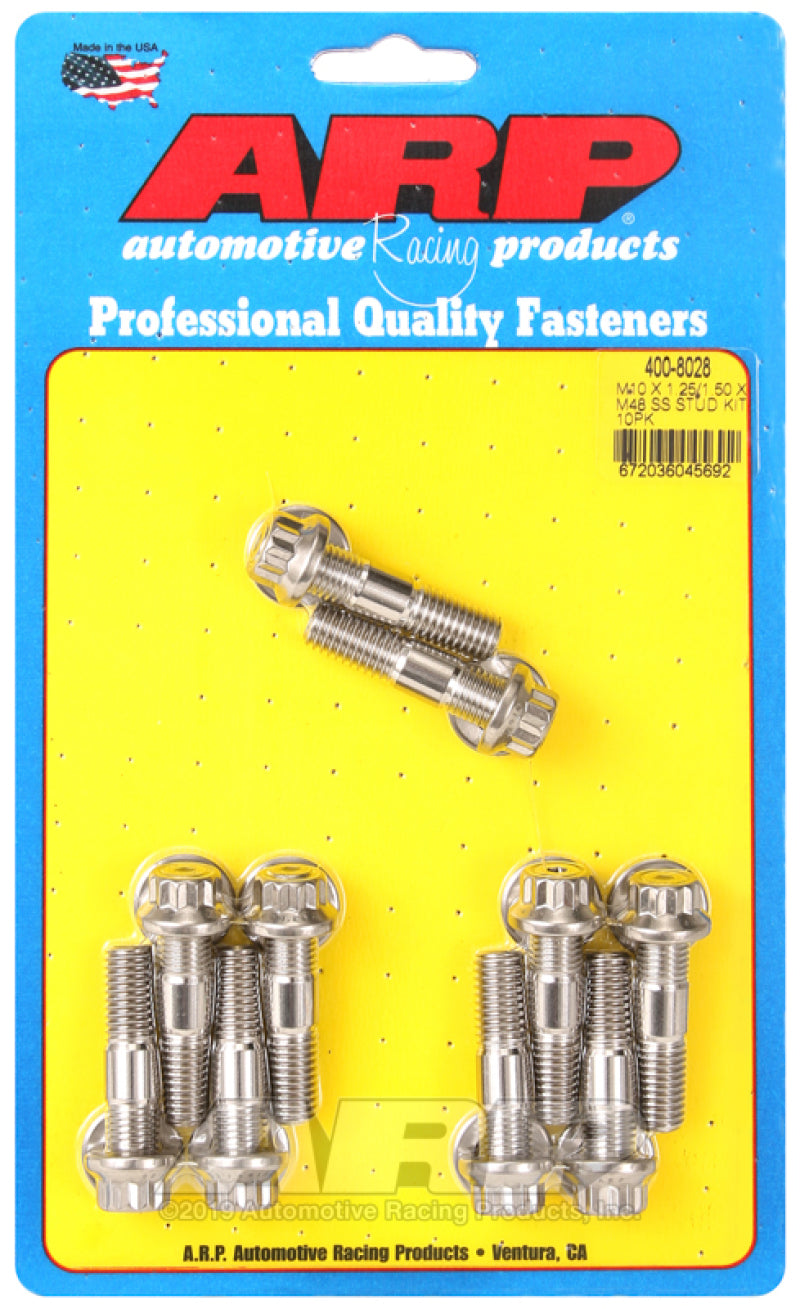 ARP M10 x 1.25/1.50 x 48mm Broached 10 Piece Stud Kit Hardware - Singles ARP
