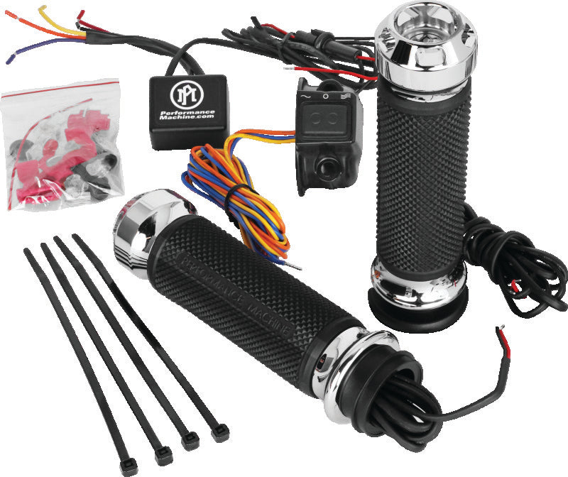 Performance Machine FLHX TBW Apex Heated Grips - Chrome Grips Performance Machine