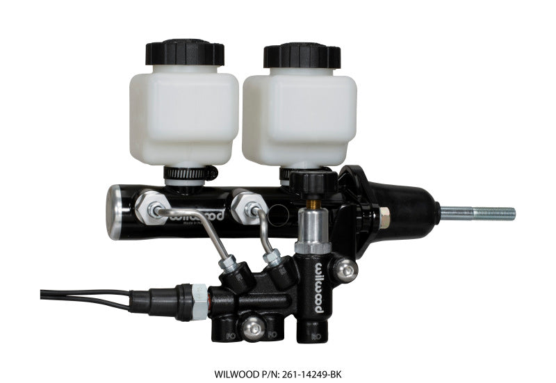 Wilwood Tandem Remote M/C Kit w L/H Bracket & Prop Valve - 7/8in Bore Black-W/Pushrod Brake Master Cylinder Wilwood