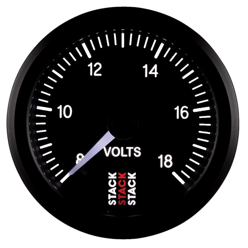 Autometer Stack 52mm 8-18V Pro Stepper Motor Battery Voltage Gauge - Black Gauges AutoMeter
