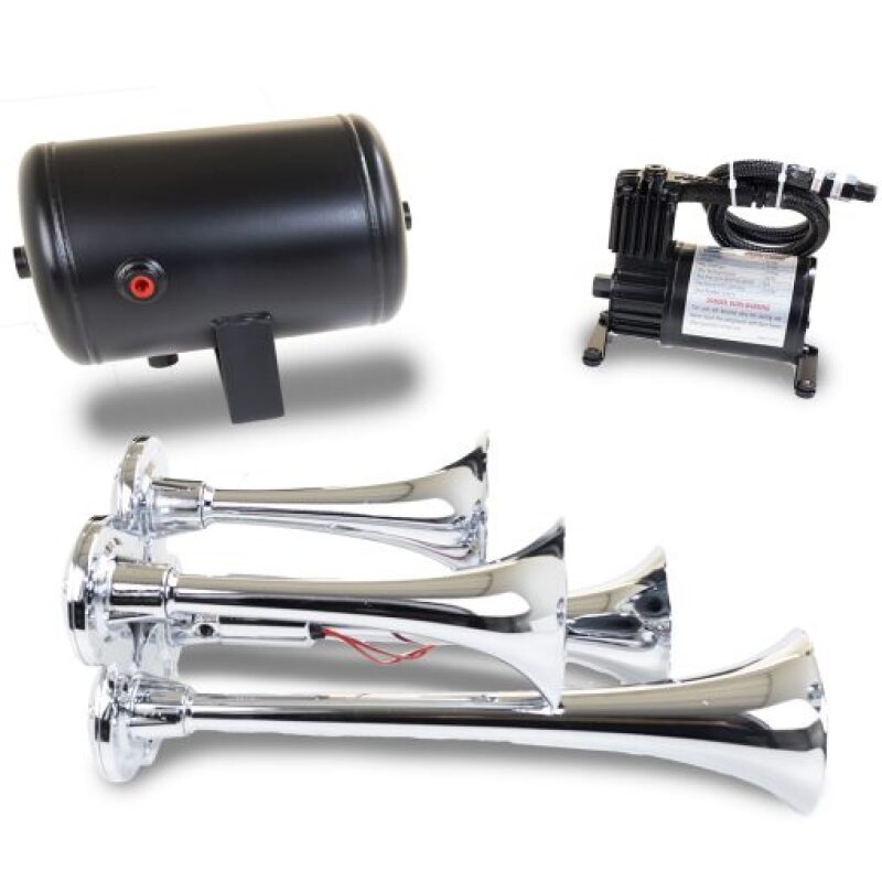 Kleinn Chrome Quad Horn Kit w/ 130 PSI Air Compressor / 1.0 gal Air Tank Horns Kleinn Air Horns