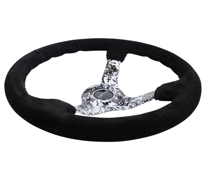 NRG Reinforced Steering Wheel (350mm / 3in. Deep) Blk Suede w/Hydrodipped Digi-Camo Spokes Steering Wheels NRG