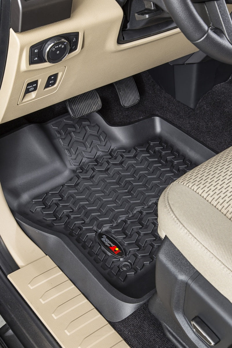 Rugged Ridge Floor Liner Front Black 2015-2020 Ford F-150 / Raptor / Extended / Super Crew Cab Floor Mats - Rubber Rugged Ridge