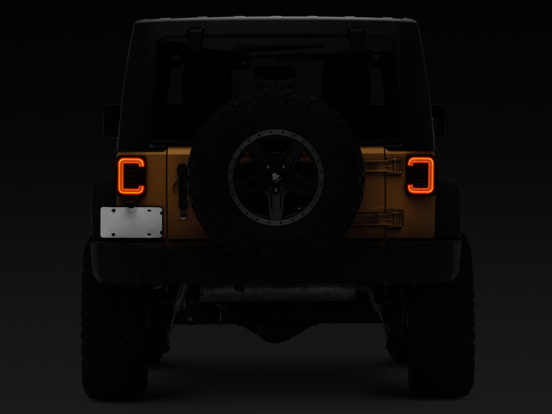 Raxiom 07-18 Jeep Wrangler JK Axial Series LED Halo Tail Lights- Black Housing (Dark Smoked Lens) Tail Lights Raxiom