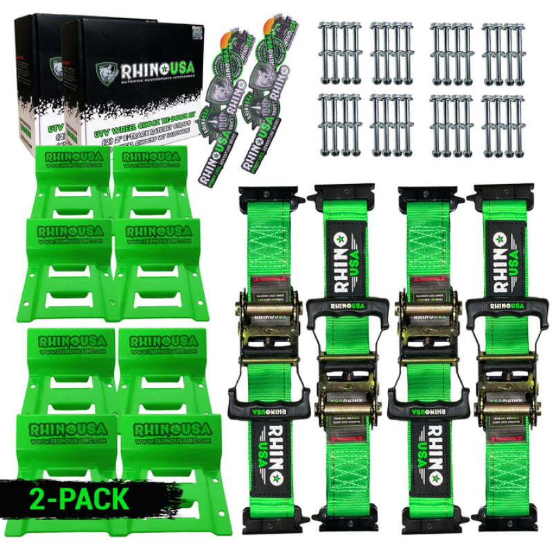 Rhino USA Utv Wheel Chock Tie-Down Kit (4-Wheel Kit) (Green) Cargo Tie-Downs Rhino USA