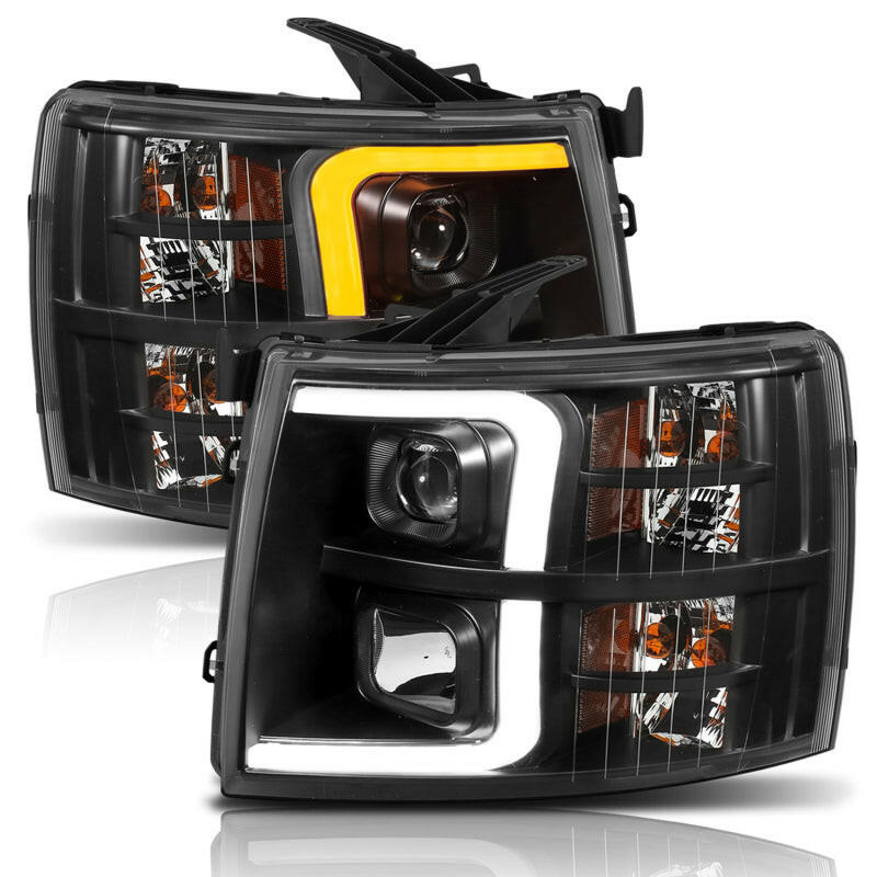 ANZO 07-13 Chevrolet Silverado 1500 Plank Style Projector Headlights Black w/ Amber Headlights ANZO