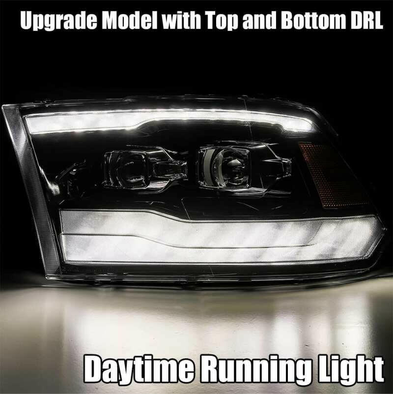 AlphaRex 09-18 Dodge Ram 1500HD LUXX LED Proj Headlights Plnk Style Blk w/Activ Light/Seq Signal/DRL Headlights AlphaRex