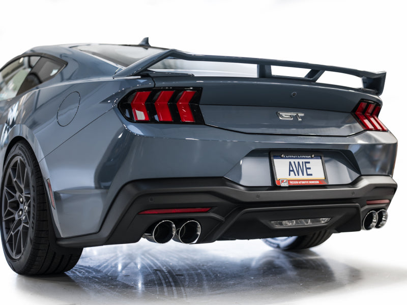AWE 2024 Ford Mustang GT Fastback S650 RWD Track Edition Cat-Back Exhaust w/ Quad Chrome Silver Tips Catback AWE Tuning