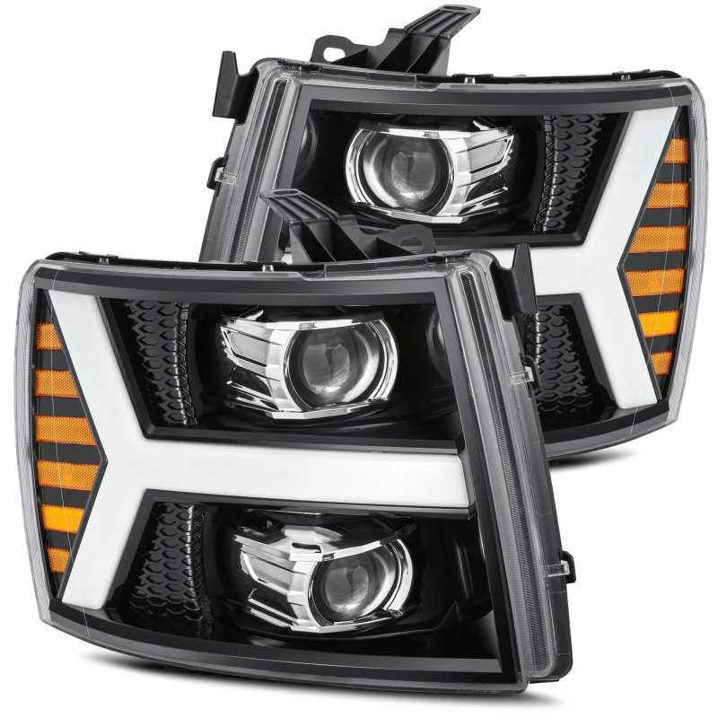 AlphaRex 07-13 Chevy 1500HD PRO-Series Proj Headlight Plank Style Gloss Blk w/Activ Light/Seq Signal Headlights AlphaRex