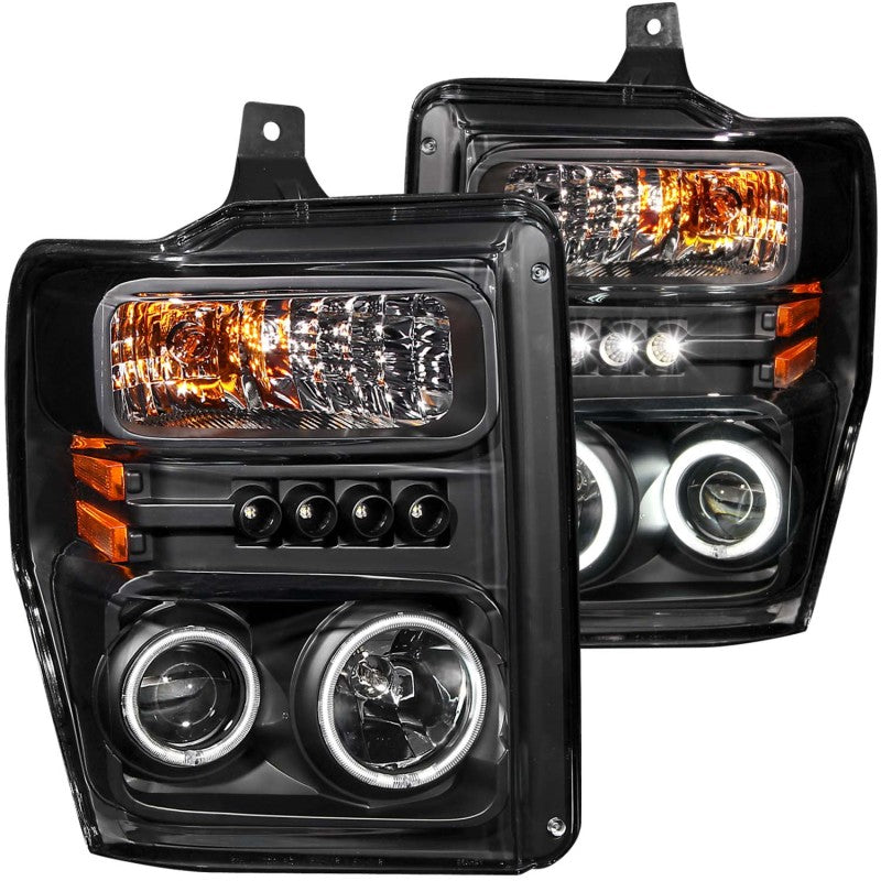 ANZO 2008-2010 Ford F-250 Projector Headlights w/ Halo Black (CCFL) Headlights ANZO