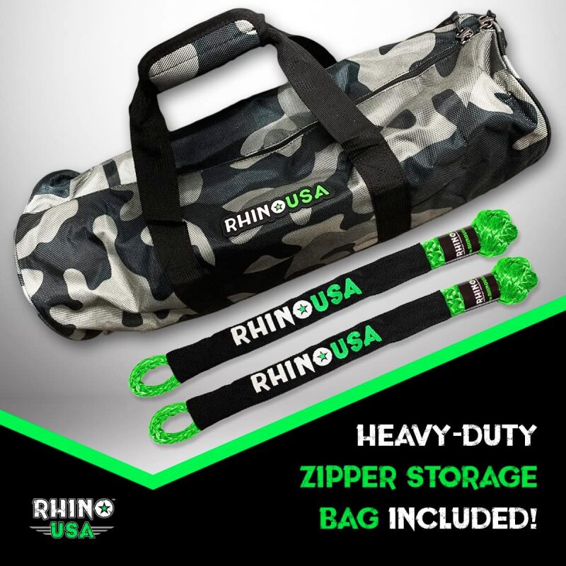 Rhino USA 7/8In X 30Ft Kinetic Rope Recovery Kit W/Soft Shackles (Green) Cargo Tie-Downs Rhino USA