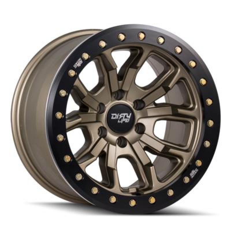 Dirty Life 9303 DT-1 17x9 / 5x127 BP / -12mm Offset / 78.1mm Hub Satin Gold Wheel - Sim. Beadlock Wheels - Cast Dirty Life
