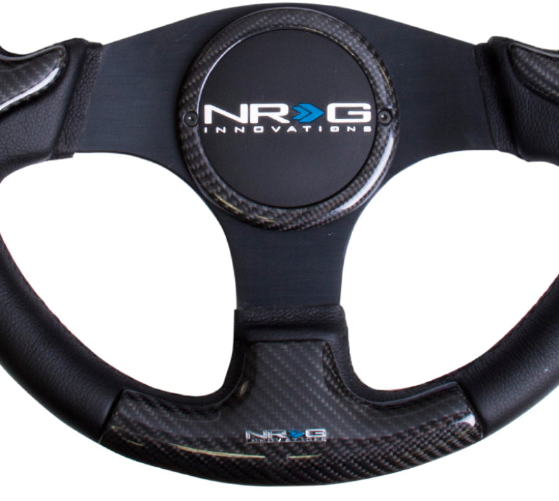 NRG Carbon Fiber Steering Wheel (350mm) Blk Frame Blk Stitching w/Rubber Cover Horn Button Steering Wheels NRG