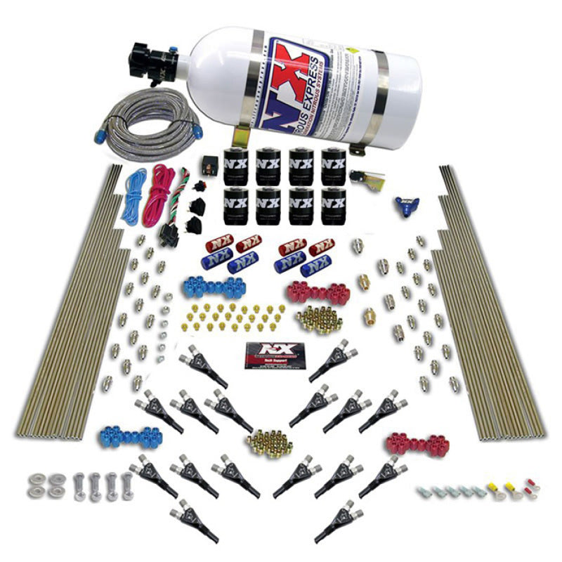 Nitrous Express Shark Dual Stage/Gas 16 Nozzles 8 Solenoids Nitrous Kit (200-1200HP) w/10lb Bottle Nitrous Systems Nitrous Express