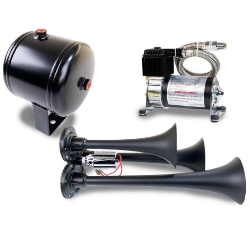 Kleinn Triple Black Horn Kit w/ 130 PSI Air Compressor / 1.0 gal Air Tank Horns Kleinn Air Horns
