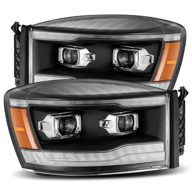 AlphaRex 06-08 Dodge Ram 1500HD LUXX LED Projector Headlights Plank Style Black w/Seq Signal/DRL Headlights AlphaRex