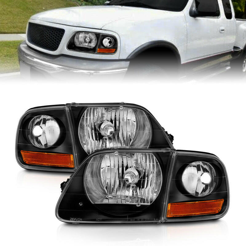 ANZO 1997-2003 Ford F150 Crystal Headlight Black w/ Parking Light Headlights ANZO