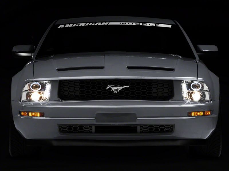Raxiom 05-09 Ford Mustang Excluding GT500 LED Halo Projector Headlights- Chrome Housing (Clear Lens) Headlights Raxiom