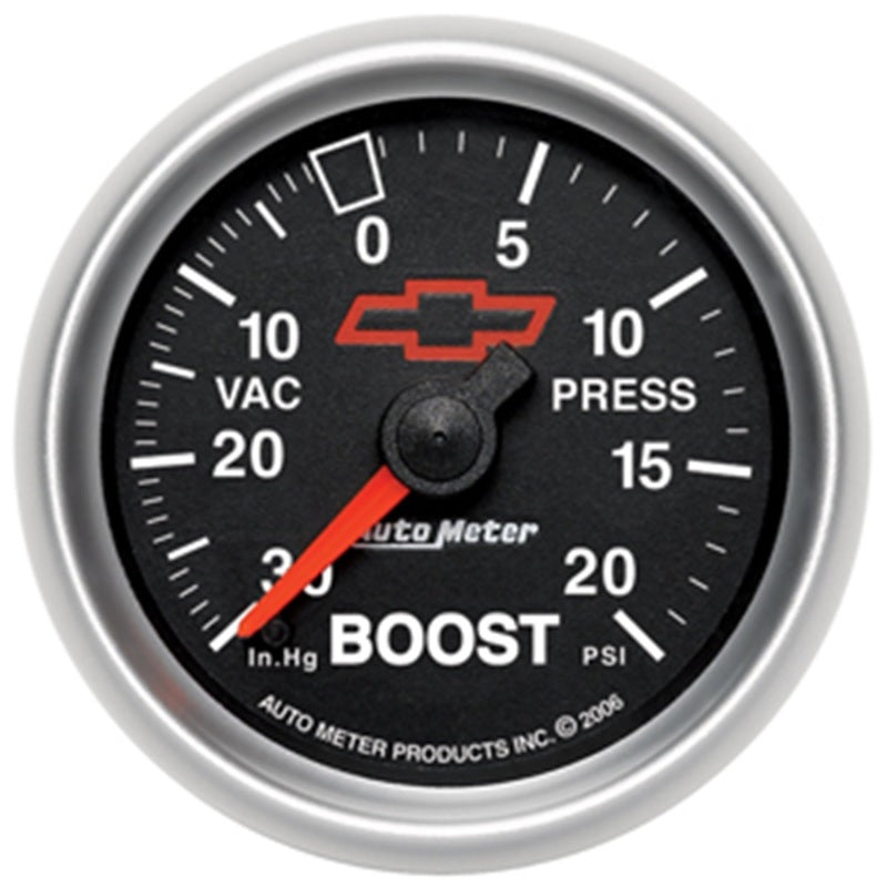 Autometer GM Bowtie Black 2-1/16in Boost/Vacuum 30in HG - 20 PSI Mechanical Gauges AutoMeter