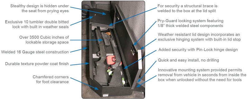 Tuffy Chevrolet Silverado & Gmc Sierra Underseat Lockbox Full Length W/ Keyed Lock For Cargo Boxes & Bags Tuffy Products