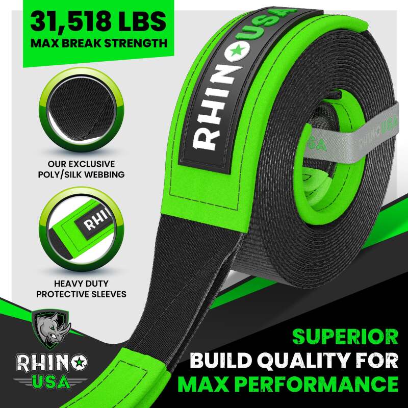 Rhino USA Recovery Tree Saver Strap 3Inx8Ft (Black) Tow Straps Rhino USA